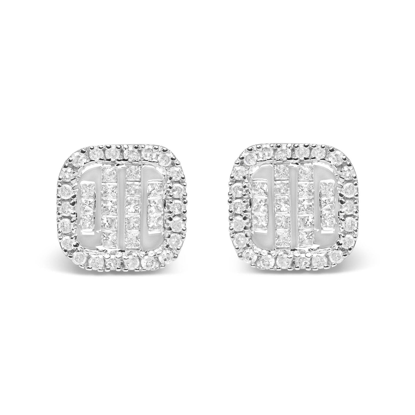 10K White Gold Invisible Set 1/2 Cttw Diamond Composite and Halo Stud Earrings (H-I Color, I1-I2 Clarity) - Bijoux-NYC Direct