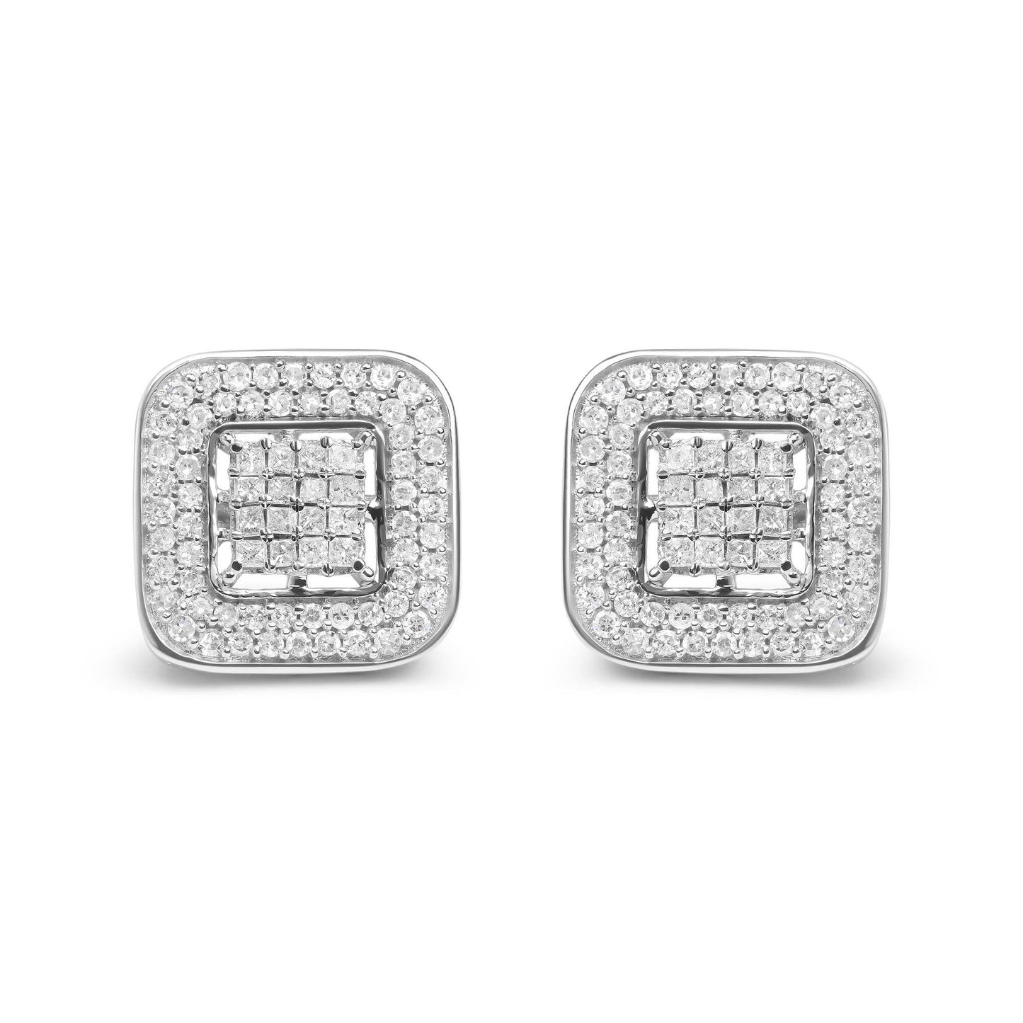 10K White Gold 1.0 Cttw Round and Princess Cut Diamond Composite Open Halo Stud Earrings (H-I Color, SI1-SI2 Clarity) - Bijoux-NYC Direct