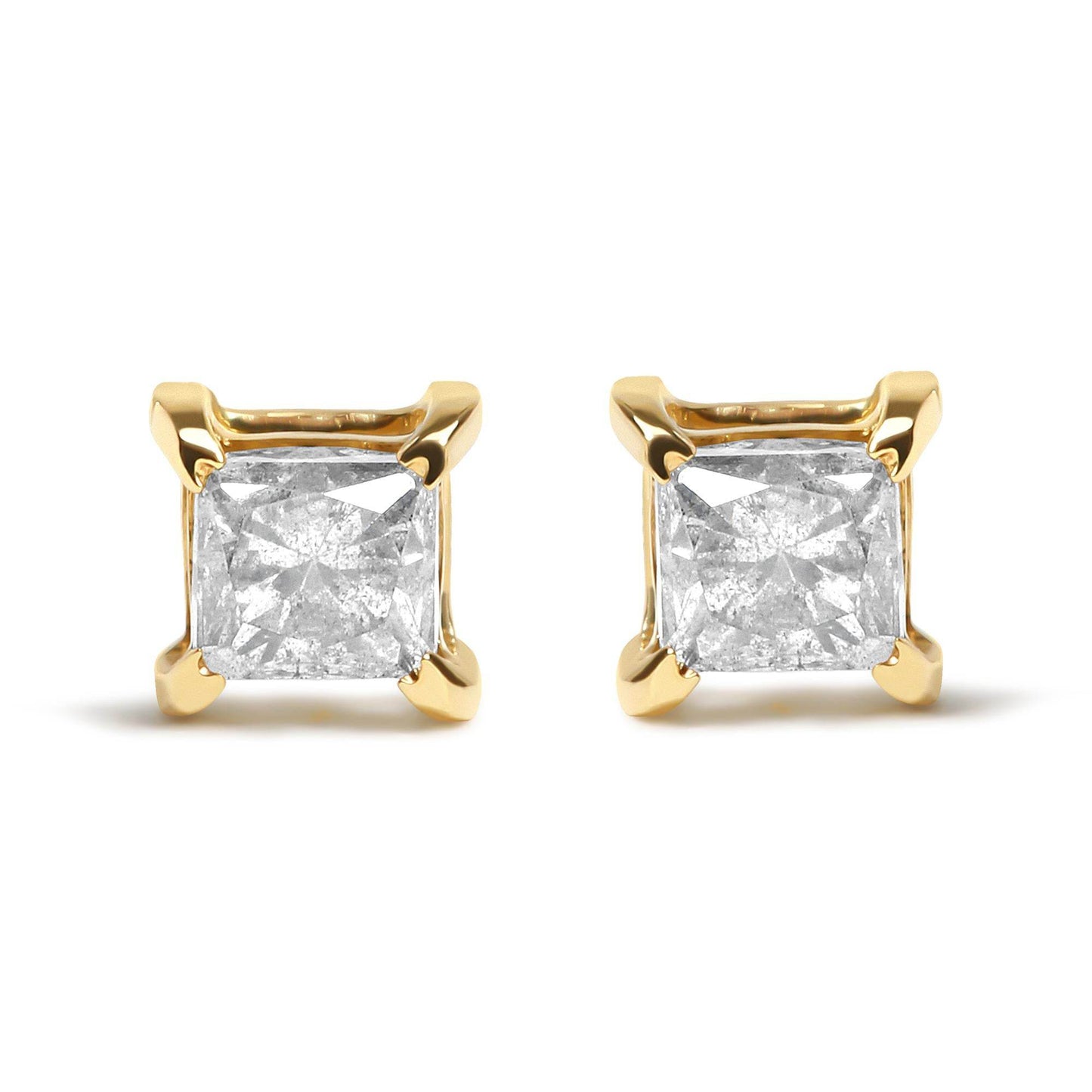 10K Yellow Gold 5/8 Cttw Princess Cut Diamond 4-Prong Solitaire Stud Earrings (J-K Color, I2-I3 Clarity) - Bijoux-NYC Direct