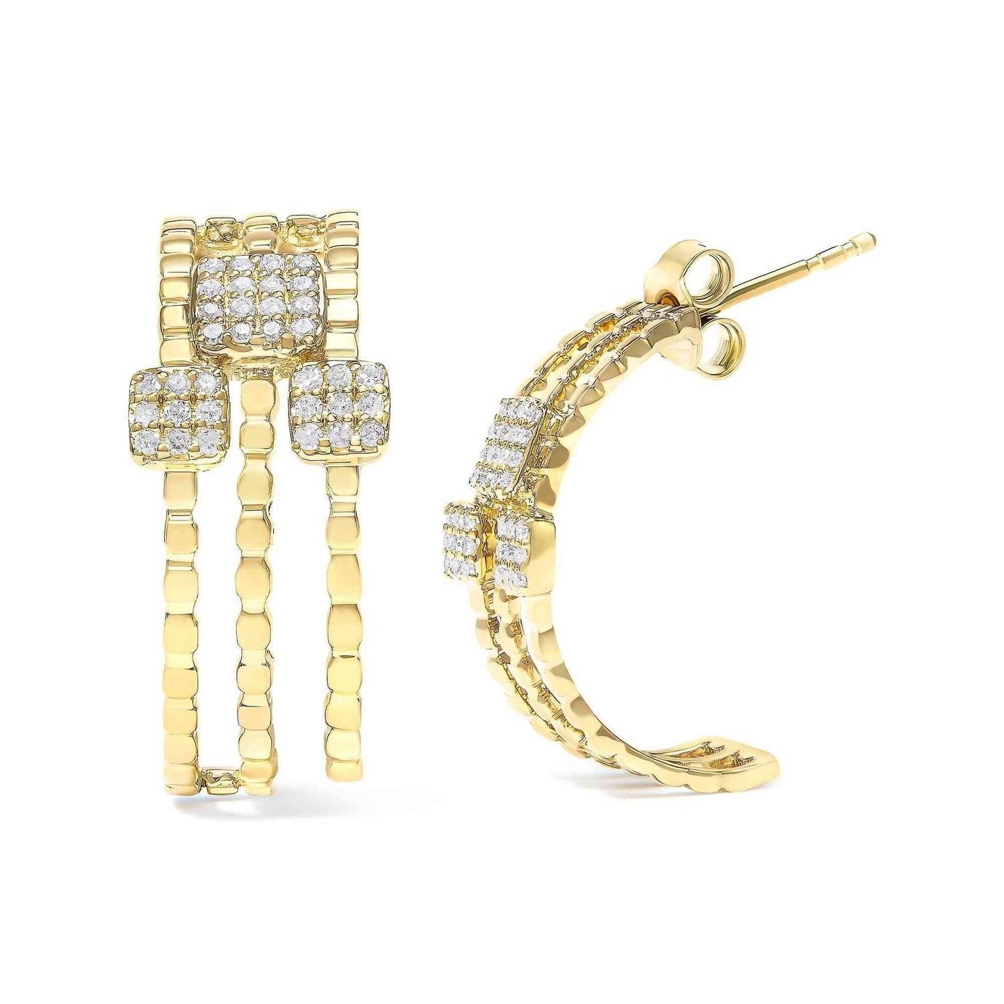 14K Yellow Gold Plated .925 Sterling Silver 1/4 Cttw Diamond Multi-Dimensional Link Dangle Stud Earrings (H-I Color, I1-I2 Clarity) - Bijoux-NYC Direct