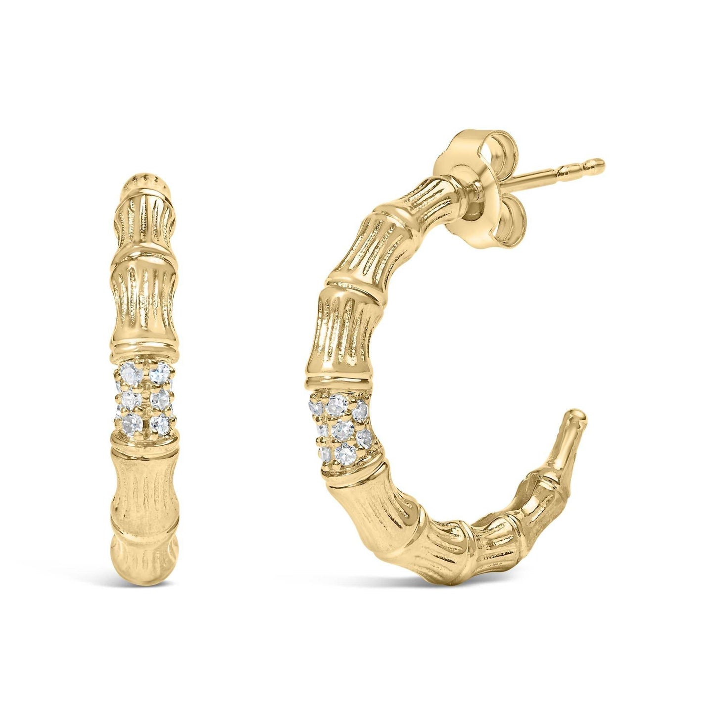 14K Yellow Gold Plated .925 Sterling Silver 1/6 Cttw Hammered J Hoop Earrings (H-I Color, I1-I2 Clarity) - Bijoux-NYC Direct