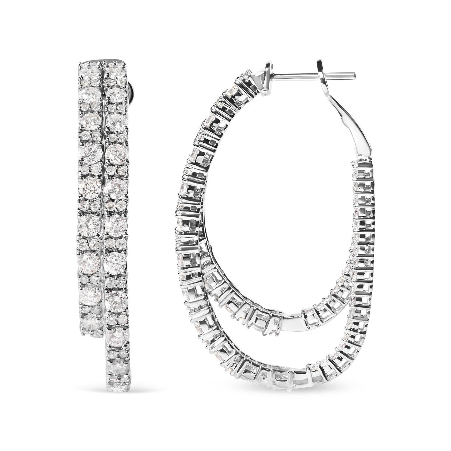14K White Gold 4.0 Cttw Diamond Asymmetrical Inside Out Double-Hoop Earrings (I-J Color, I1-I2 Clarity) - Bijoux-NYC Direct