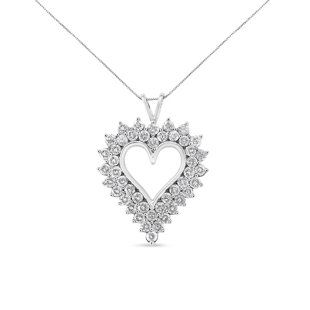 .925 Sterling Silver 4 Cttw Round-Cut Double Row Composite Diamond Heart 18" Pendant Necklace (K-L Color, I1-I2 Clarity) - Bijoux-NYC Direct