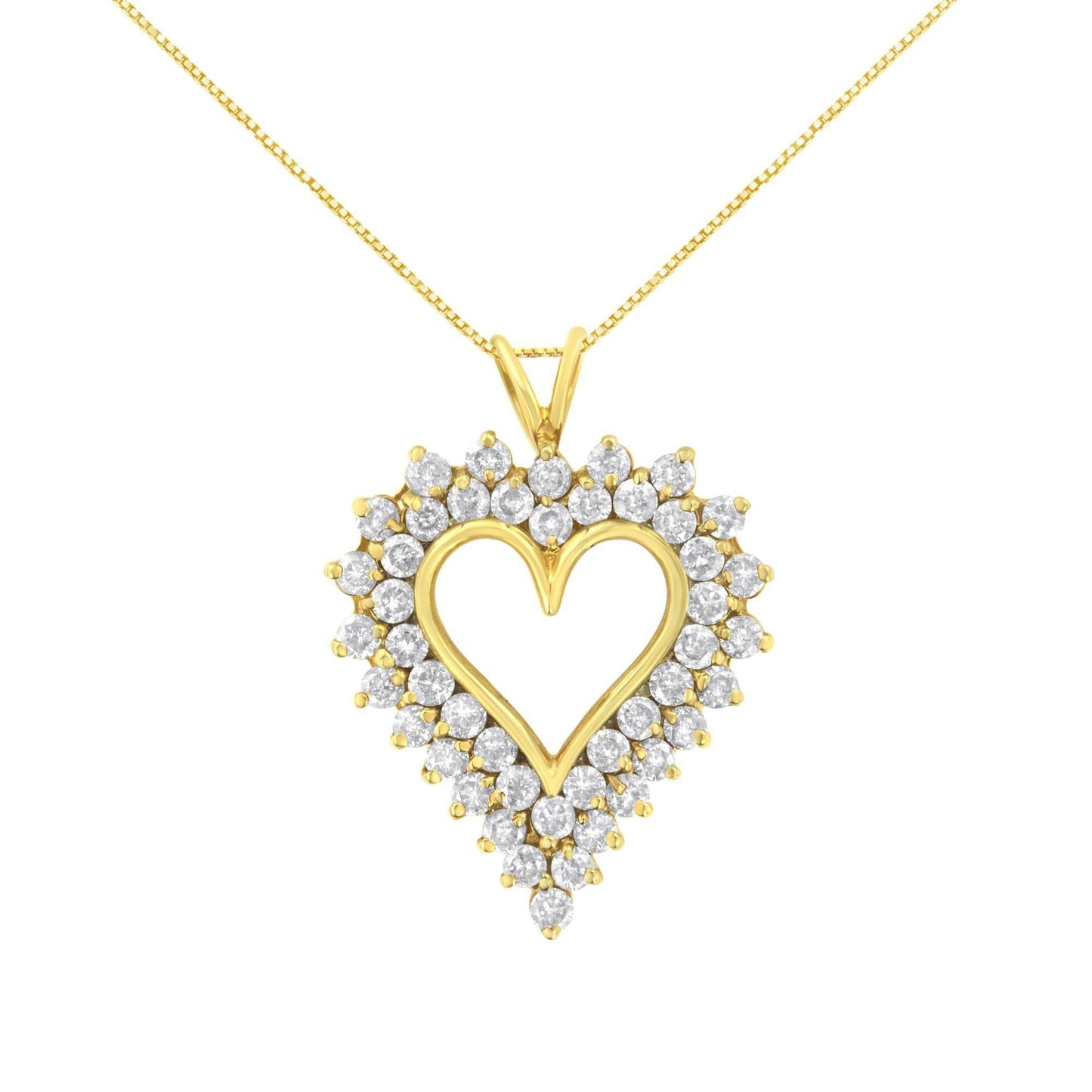 14K Yellow Gold .925 Sterling Silver 4 cttw Round-cut Diamond Cluster Heart Pendant Necklace (K-L Color, I1-I2 Clarity) - Bijoux-NYC Direct