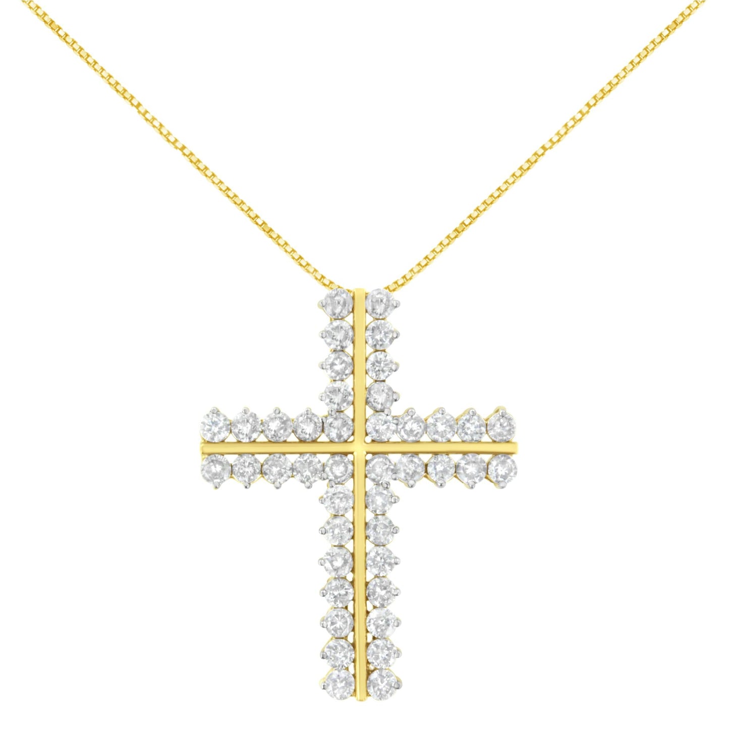 10K Yellow Gold 4.0 Cttw Diamond Two Row Cross 18" Pendant Necklace (J-K Clarity, I1-I2 Color) - Bijoux-NYC Direct