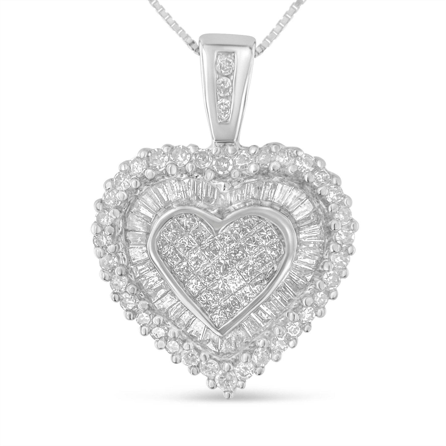 10K White Gold 1 cttw Multi Cut 1 cttw Diamond Heart Pendant Necklace (H-I, I1-I2) - Bijoux-NYC Direct