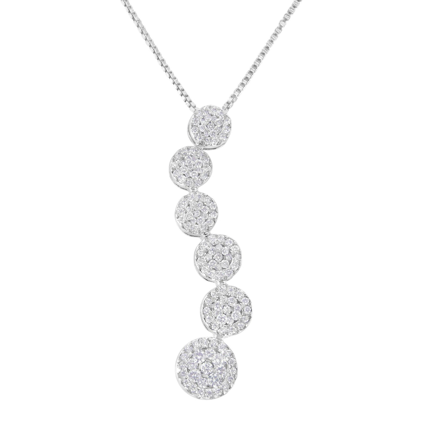 14K White Gold 1 cttw Diamond Cluster Journey Pendant Necklace (H-I, I1-I2) - Bijoux-NYC Direct