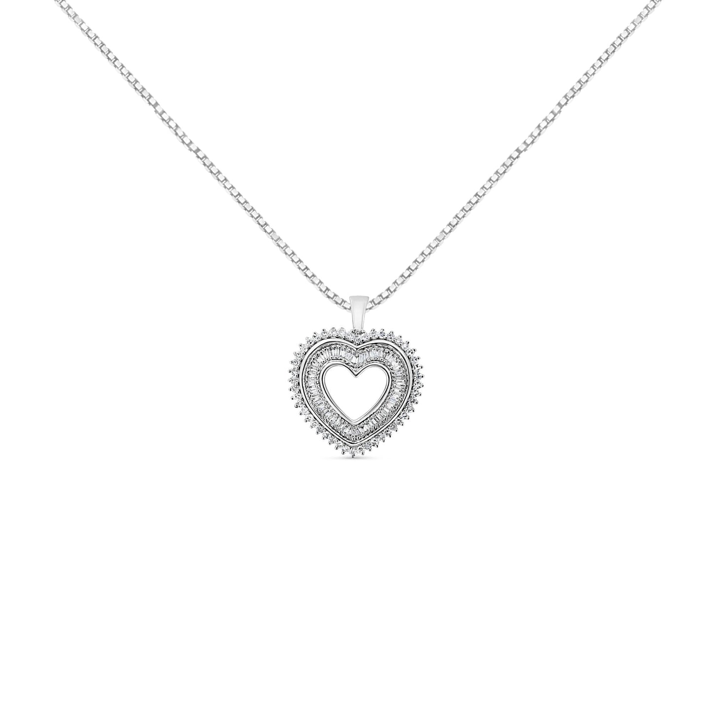.925 Sterling Silver 1.0 Ctw Diamond Shadow Open Heart Halo 18" Pendant Necklace (I-J Color, I1-I2 Clarity) - Bijoux-NYC Direct