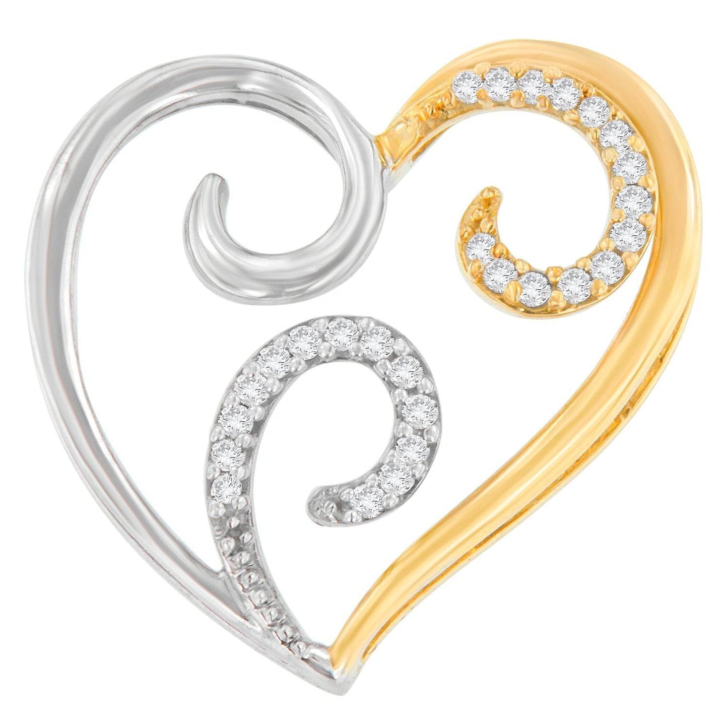 10K Two-Toned Gold 1/10 cttw Round Cut Diamond Swirl Heart Accent Pendant Necklace (H-I, I1-I2) - Bijoux-NYC Direct