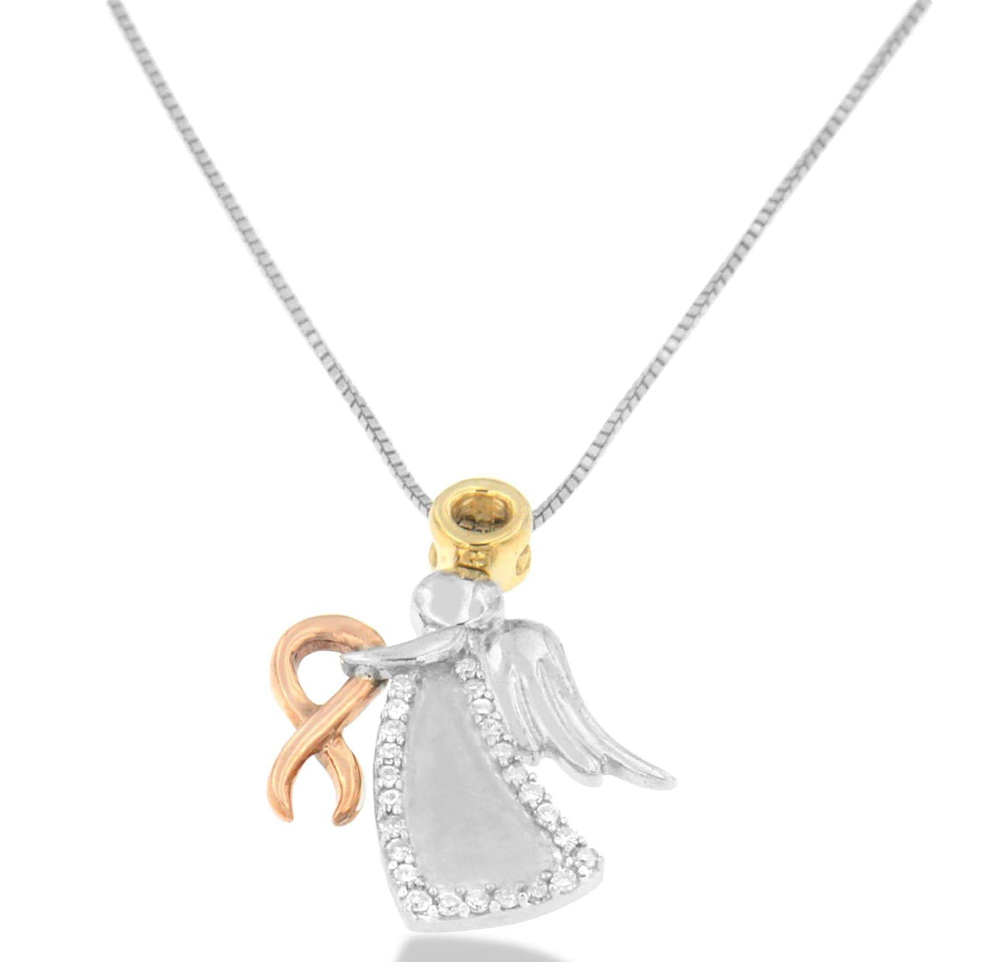 10K Tri-Color Gold Diamond-Accented Angel Awareness Ribbon Pendant Necklace (H-I Color, I1-I2 Clarity) - Bijoux-NYC Direct