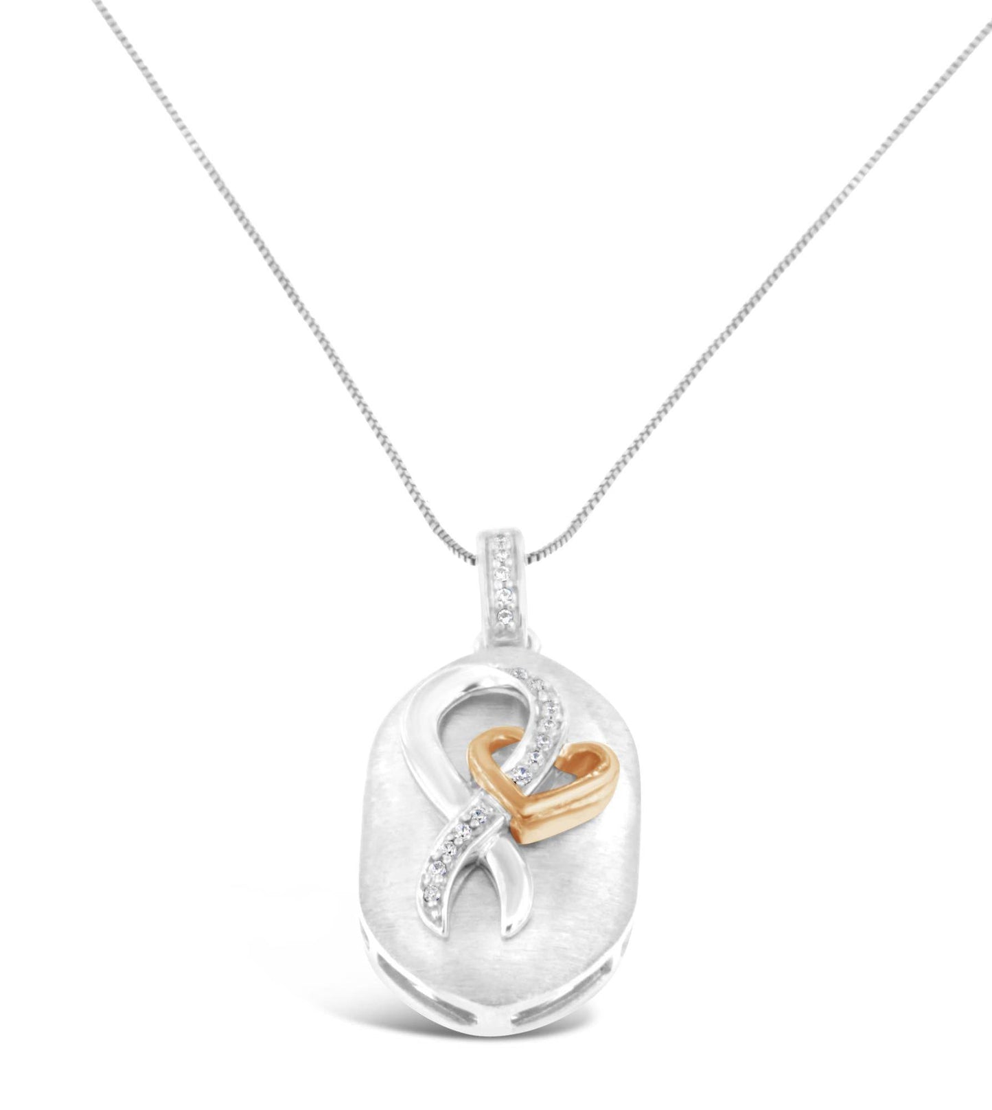10k Rose Gold and Sterling Silver 1/10ct TDW Round Cut Diamond Interlocked Heart and Ribbon Pendant Necklace (H-I, I1-I2) - Bijoux-NYC Direct