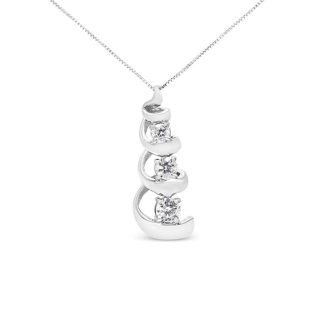 .925 Sterling Silver 1/4 cttw Diamond Swirl Shape Pendant Necklace (I-J, I2-I3) - Bijoux-NYC Direct