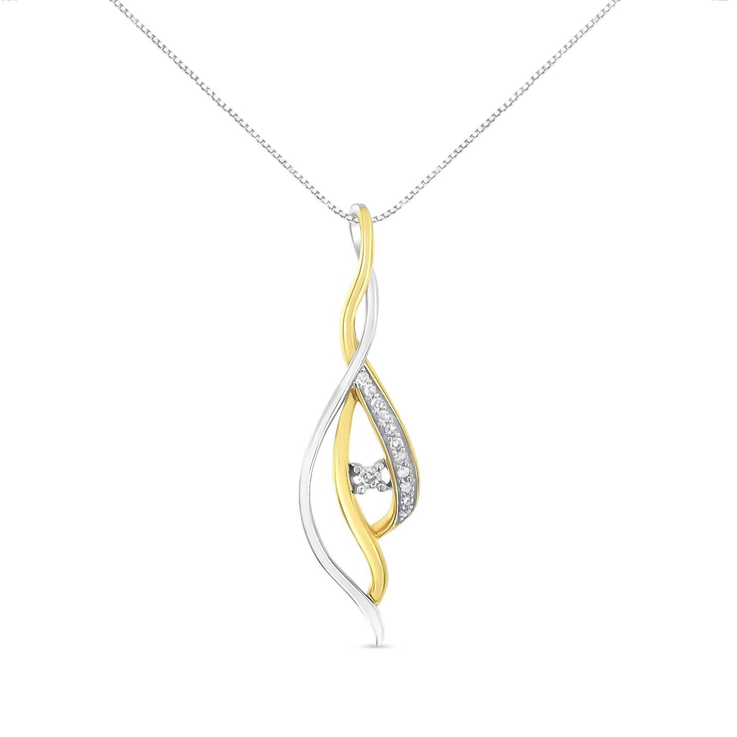 Espira 10K Two-Tone Gold Round Cut Diamond Cascade Pendant Necklace (1/10 cttw, J-K Color, I2-I3 Clarity) - Bijoux-NYC Direct