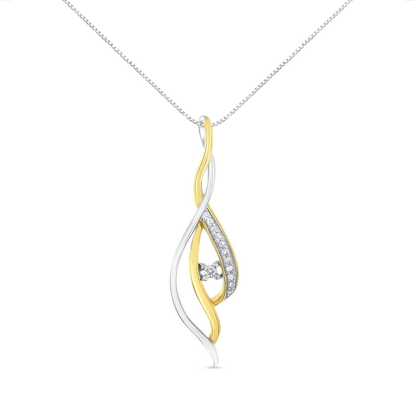 10K Yellow and White Gold Round Cut Diamond Accent Cascade 18" Pendant Necklace (J-K Color, I2-I3 Clarity) - Bijoux-NYC Direct