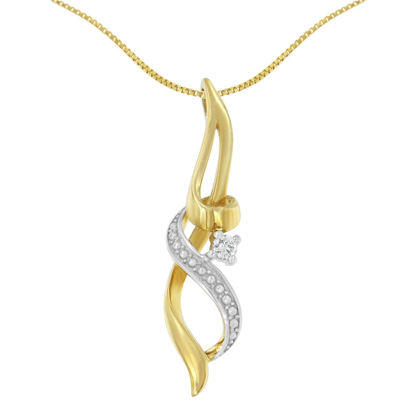 Espira 10K Yellow Gold 1/20 cttw Round Cut Diamond Accent Swirl Pendant Necklace (H-I, I1-I2) - Bijoux-NYC Direct