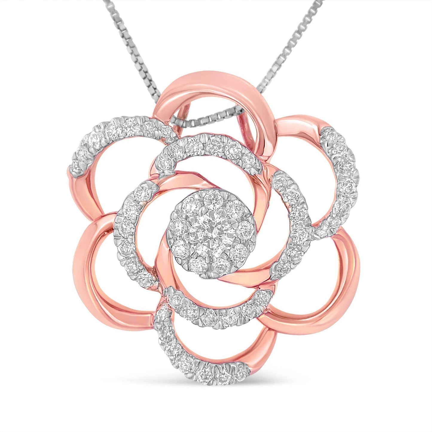 10K Rose Gold Plated Flower Accent Pendant Necklace with 1/2 cttw Round Cut Diamond (H-I, I1-I2) - Bijoux-NYC Direct