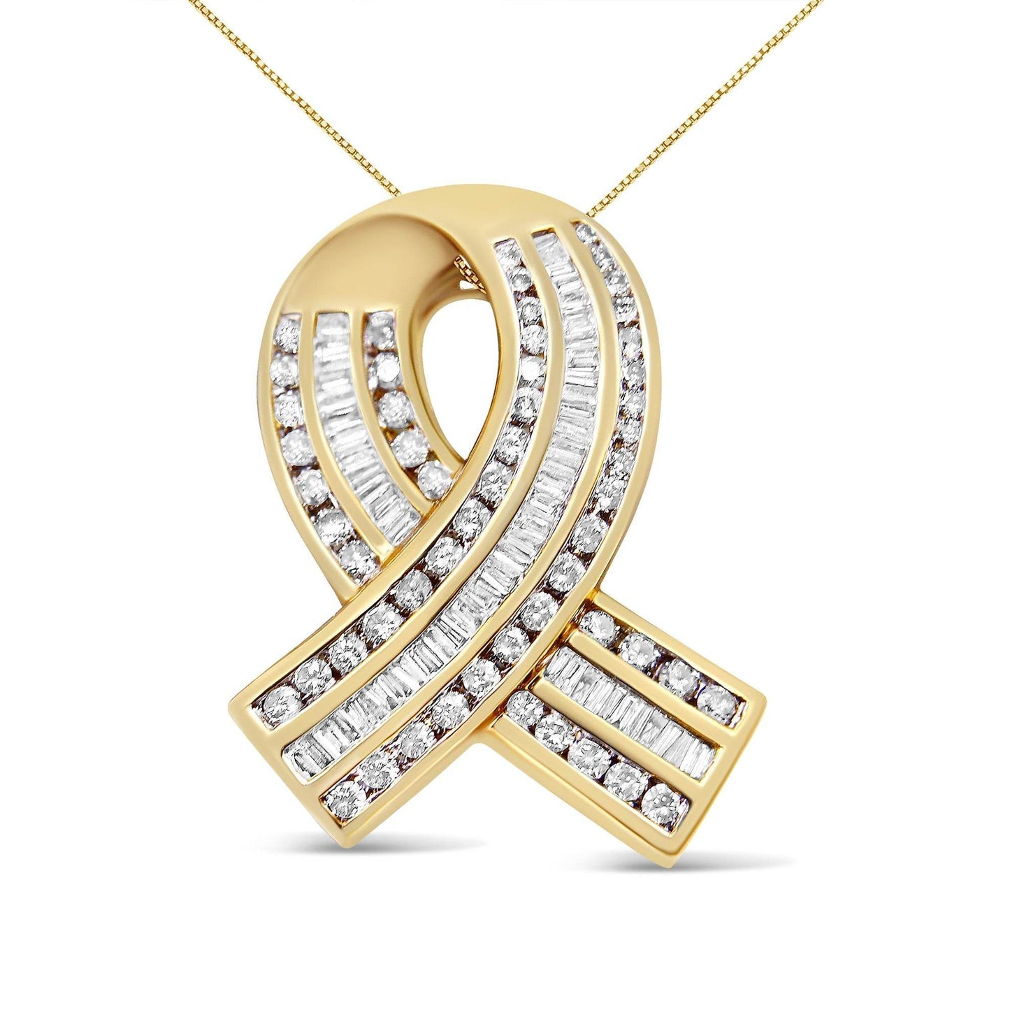 14K Yellow Gold 2 5/8 cttw Channel Set White Diamond Awareness Ribbon Pendant Necklace (G-H Color, VS1-VS2 Clarity) - NO CHAIN - Bijoux-NYC Direct