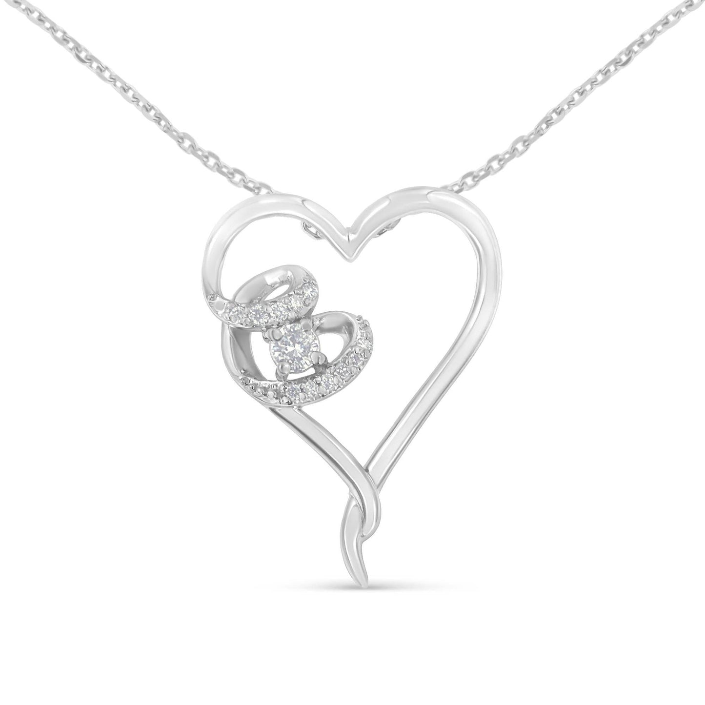 .925 Sterling Silver 1/10 cttw Diamond Heart Pendant Necklace (H-I, I1-I2) - Bijoux-NYC Direct