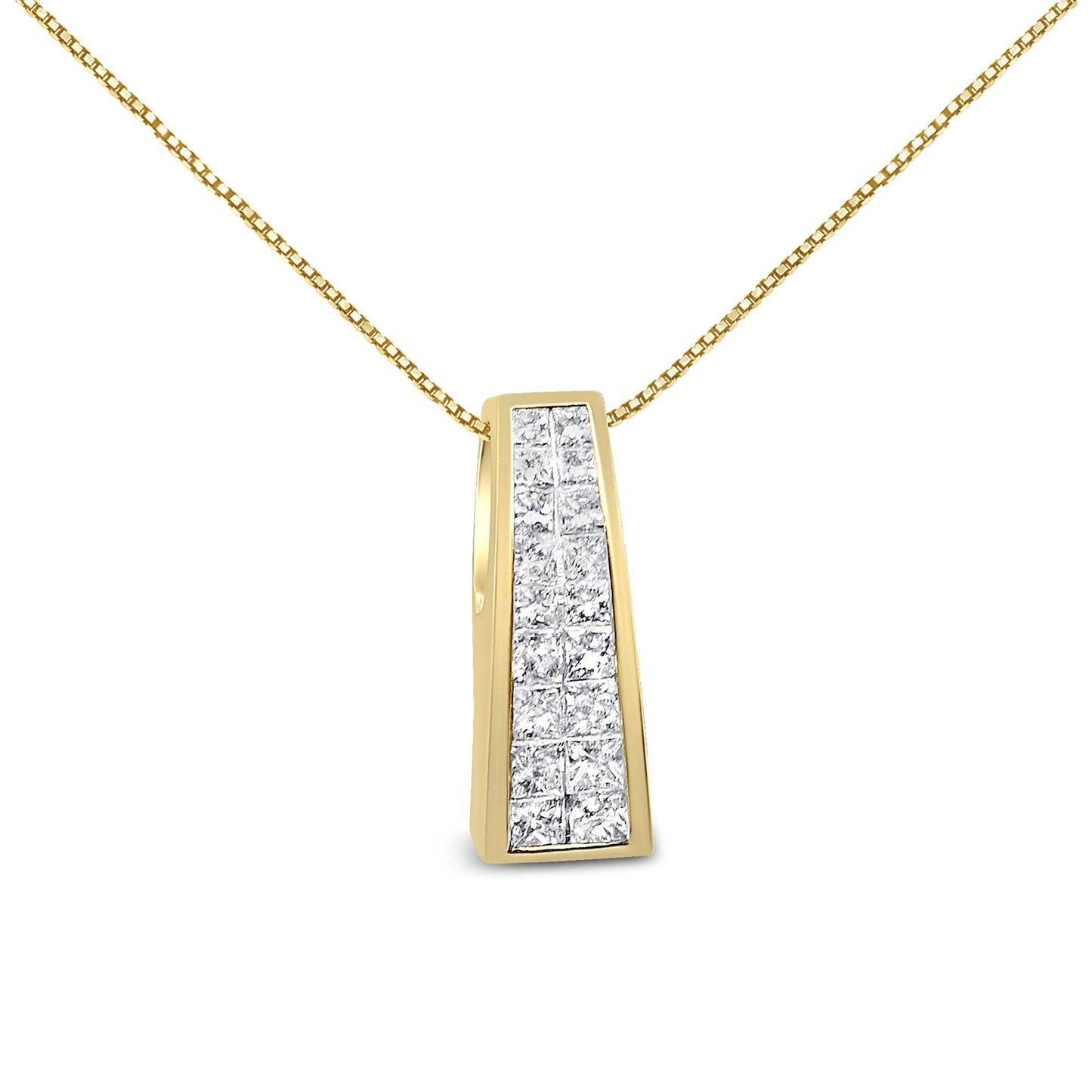 14K Yellow Gold 1 1/2 cttw Princess Cut Diamond Greek Column Pendant Necklace (G-H, VS1-VS2) - Bijoux-NYC Direct