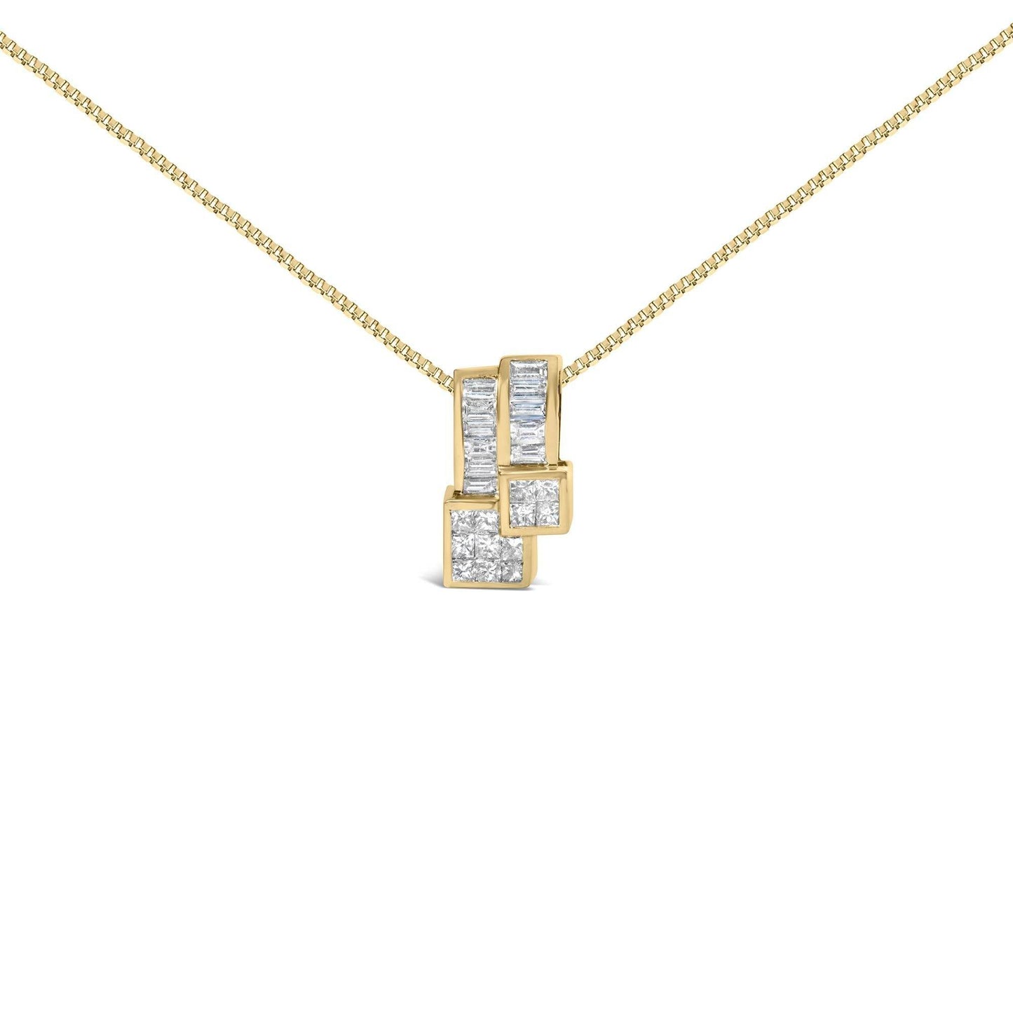 14K Yellow Gold 1 1/2 cttw Princess and Baguette Cut Diamond Geometric Pendant Necklace (H-I Color, VS1-VS2 Clarity) - Bijoux-NYC Direct