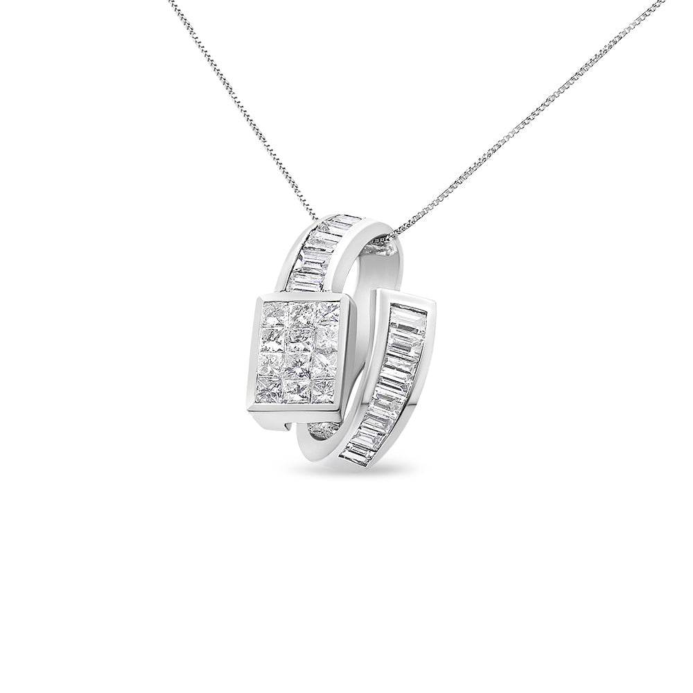 14K White Gold 2 cttw Princess and Baguette Cut Diamond Double Loop Pendant Necklace (G-H, VS1-VS2) - Bijoux-NYC Direct