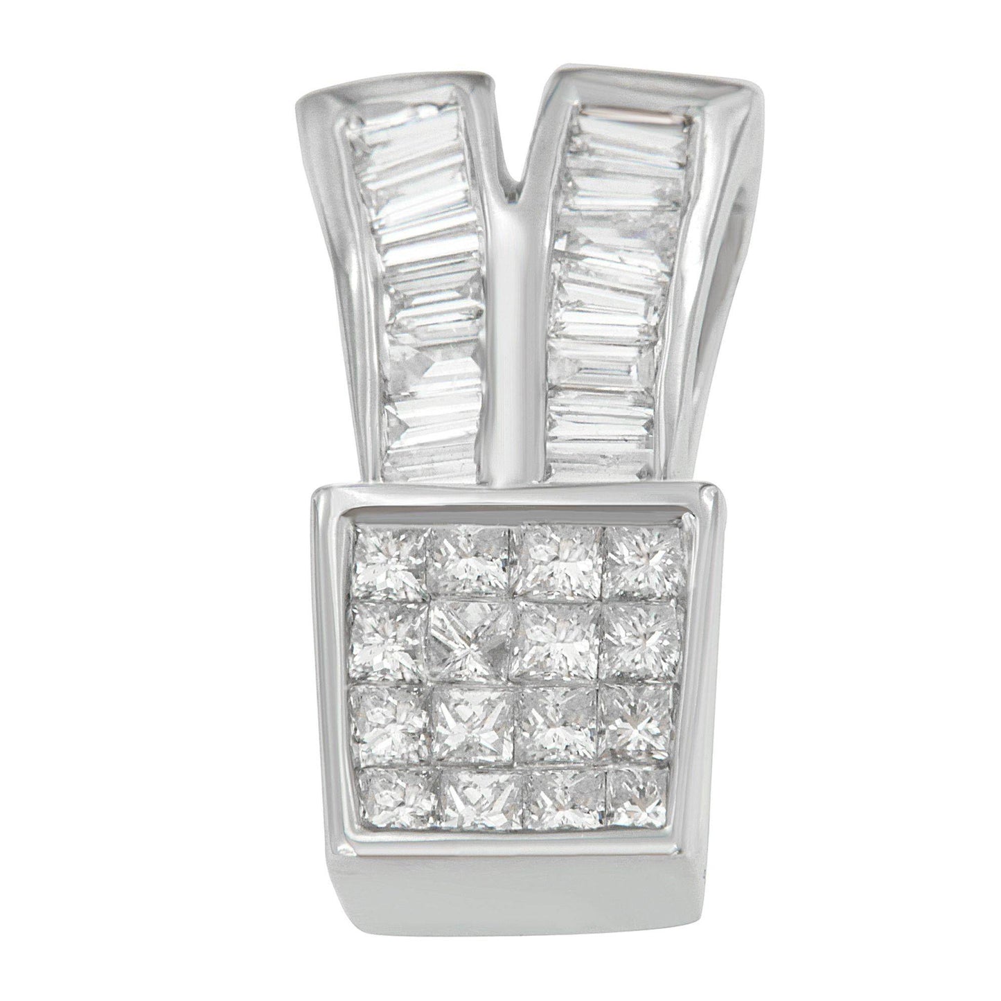14K White Gold 1 1/3 cttw Princess and Baguette Cut Diamond Sparkling Shapes Pendant Necklace (H-I, SI1-SI2) - Bijoux-NYC Direct