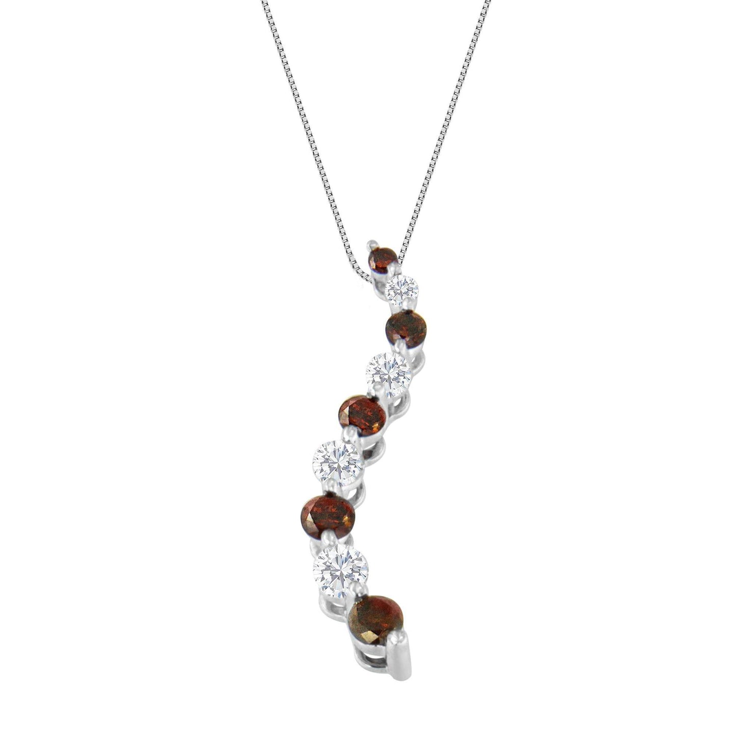 14K Yellow Gold 1 cttw Treated Red Diamond Journey Pendant Necklace (H-I, I1-I2) - Bijoux-NYC Direct