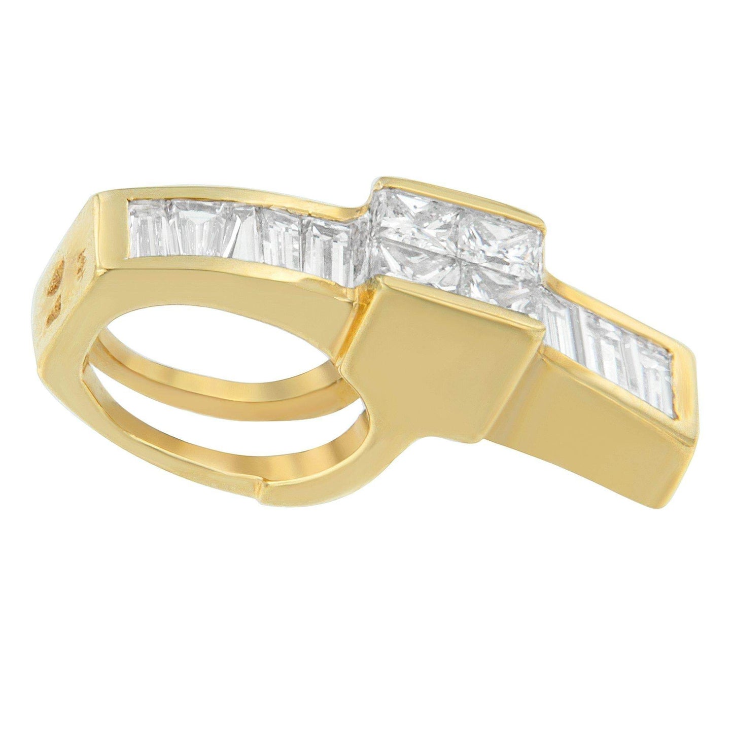 14K Yellow Gold 1 1/10 cttw Baguette and Princess Cut Overlapping Diamond Drop Pendant Necklace (H-I, SI1-SI2) - Bijoux-NYC Direct