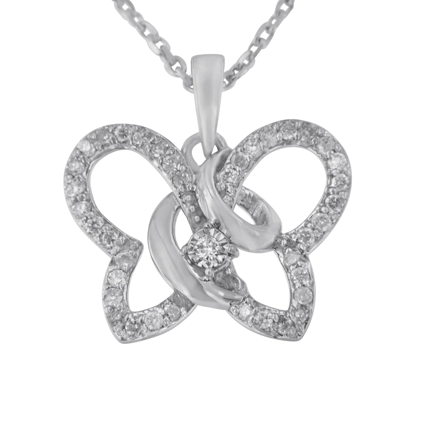.925 Sterling Silver 1/4 cttw Prong-Set Diamond Butterfly 18" Pendant Necklace (H-I Color, I1-I2 Clarity) - Bijoux-NYC Direct