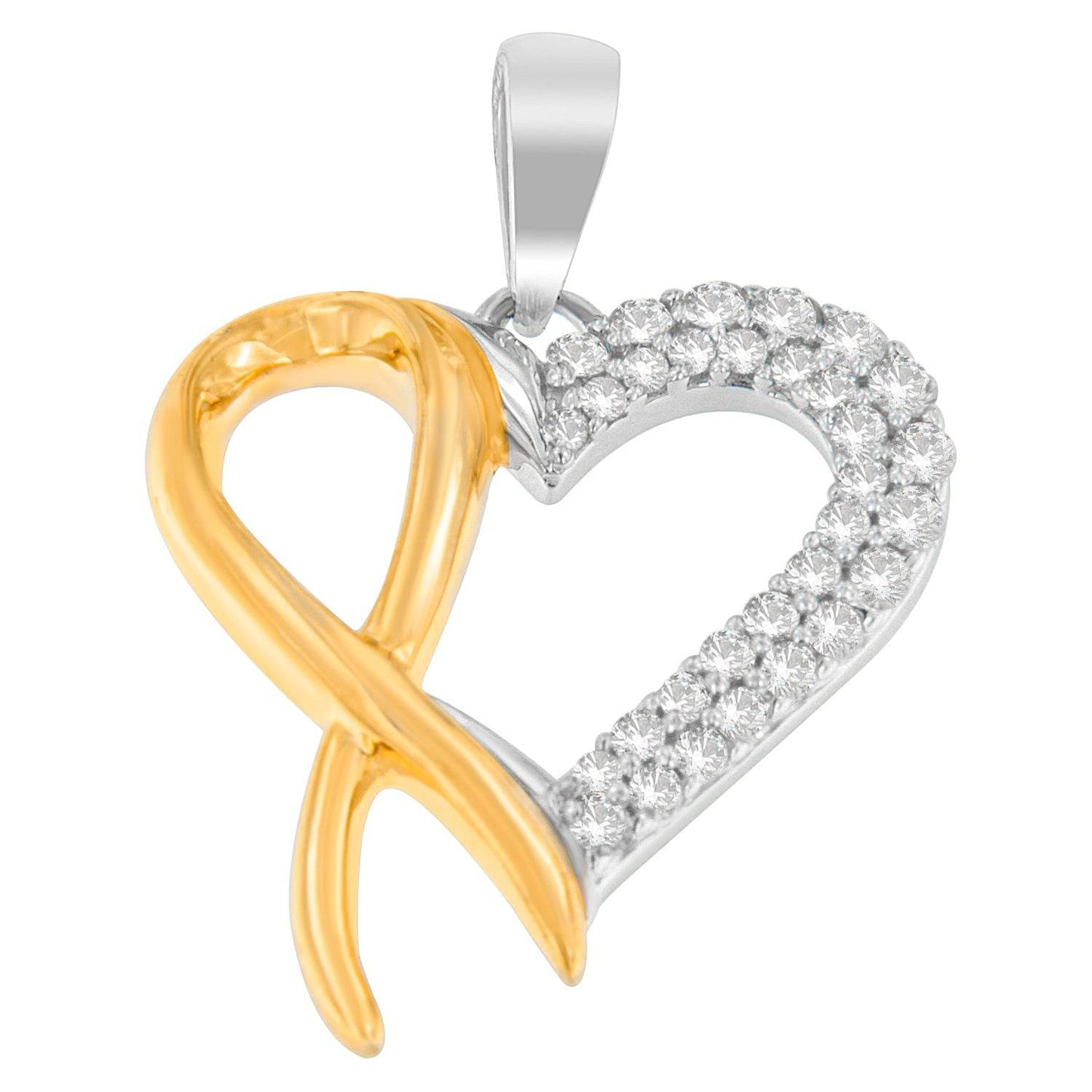 .925 Sterling Silver Two Toned 1/4 cttw Round Cut Diamond Pendant Necklace (H-I, I2-I3) - Bijoux-NYC Direct
