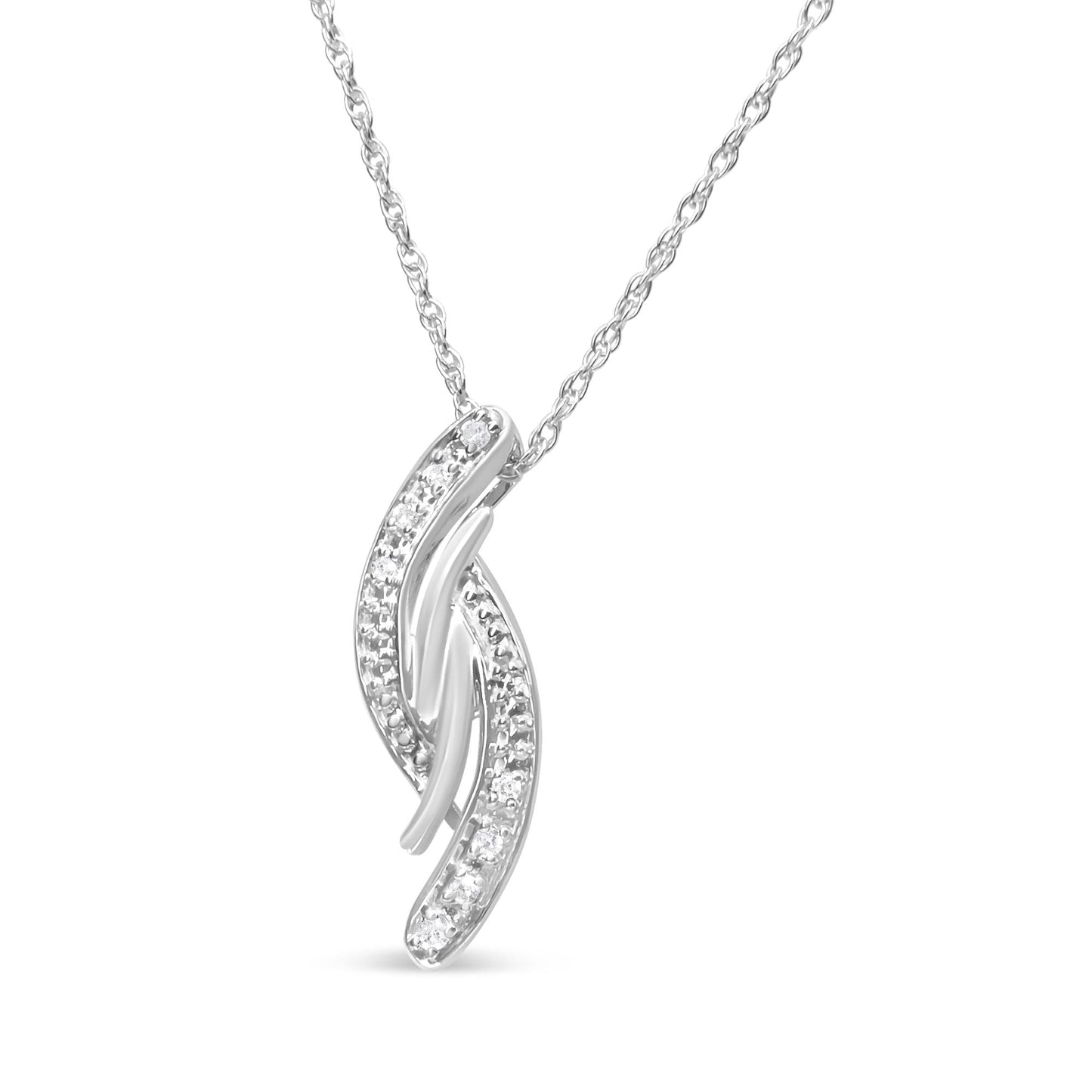 .925 Sterling Silver Diamond Accent Bypass Curve 18" Pendant Necklace (I-J Color, I3 Clarity) - Bijoux-NYC Direct