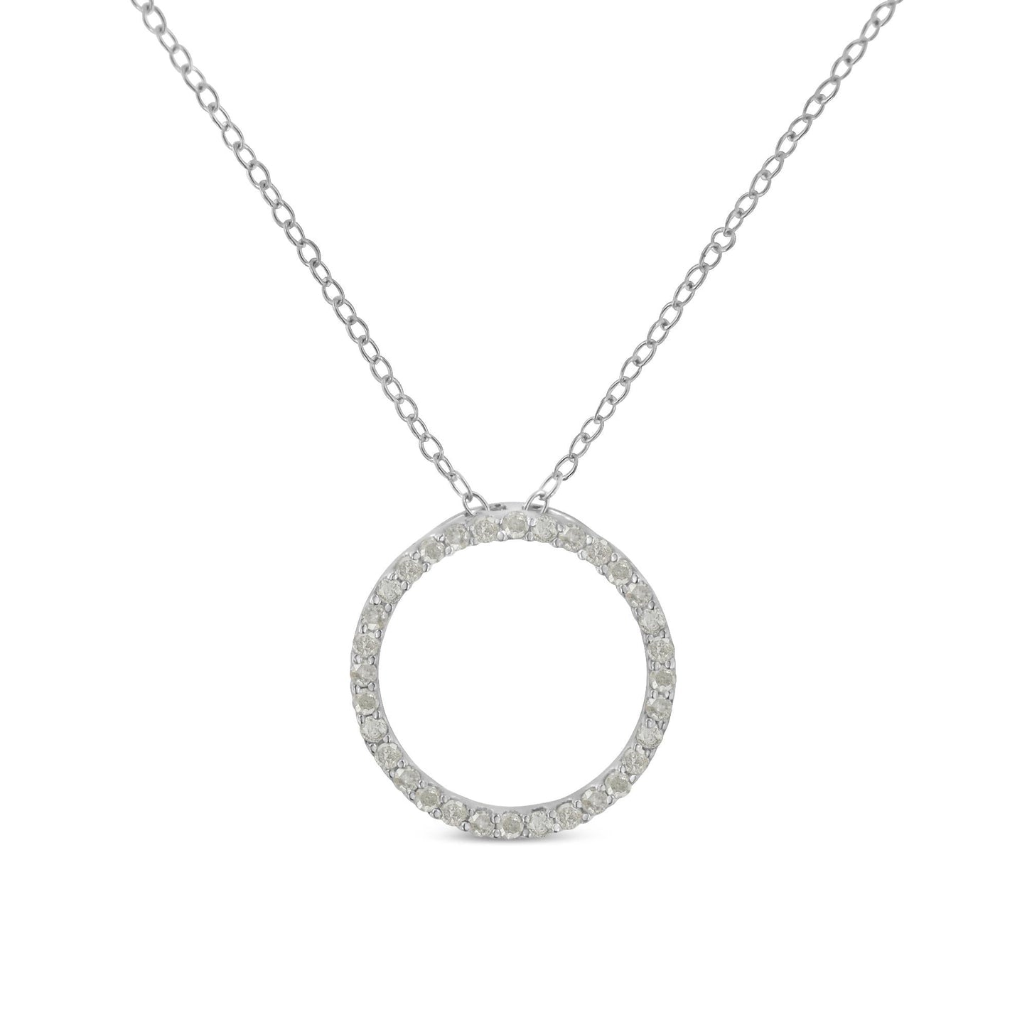 .925 Sterling Silver 1/3 Cttw Round-cut Diamond Open Circle Halo 18" Pendant Necklace (I-J Color, I2-I3 Clarity) - Bijoux-NYC Direct