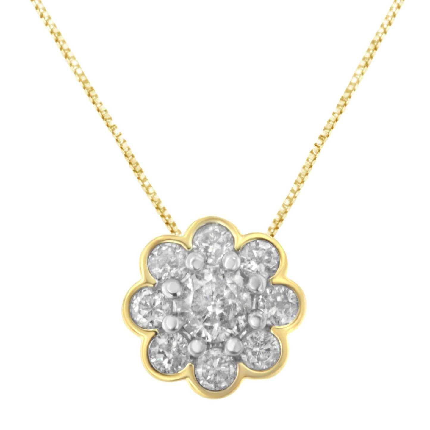 2 Micron 10K Yellow Gold plated .925 Sterling Silver 1/4 cttw Diamond Cluster Pendant Necklace (I-J, I2-I3) - Bijoux-NYC Direct