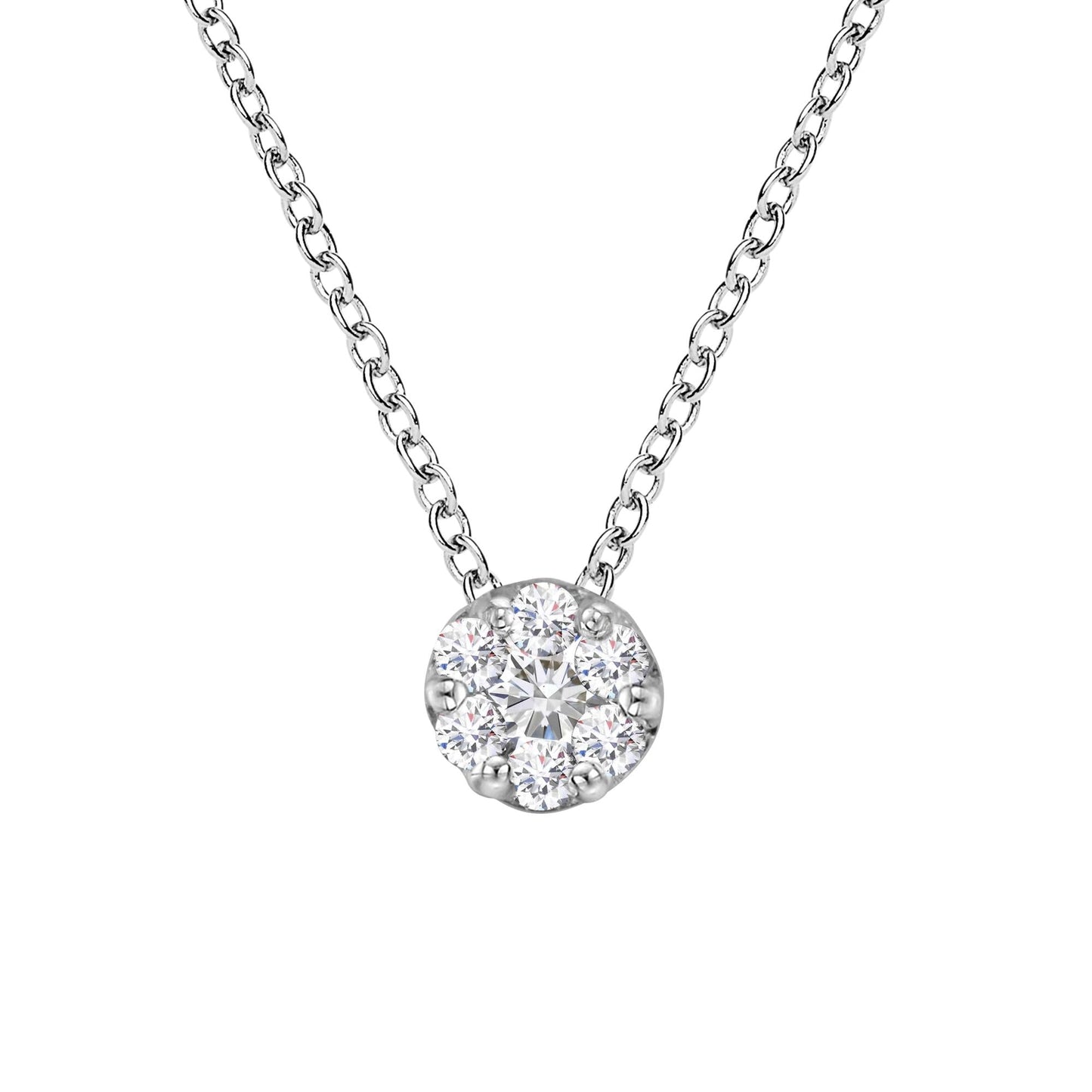 14K White Gold 1/4 Cttw Shared Prong Set Round-Ct Diamond 7 Stone Floral Cluster 18" Pendant Necklace (H-I Color, SI2-I1 Clarity) - Bijoux-NYC Direct
