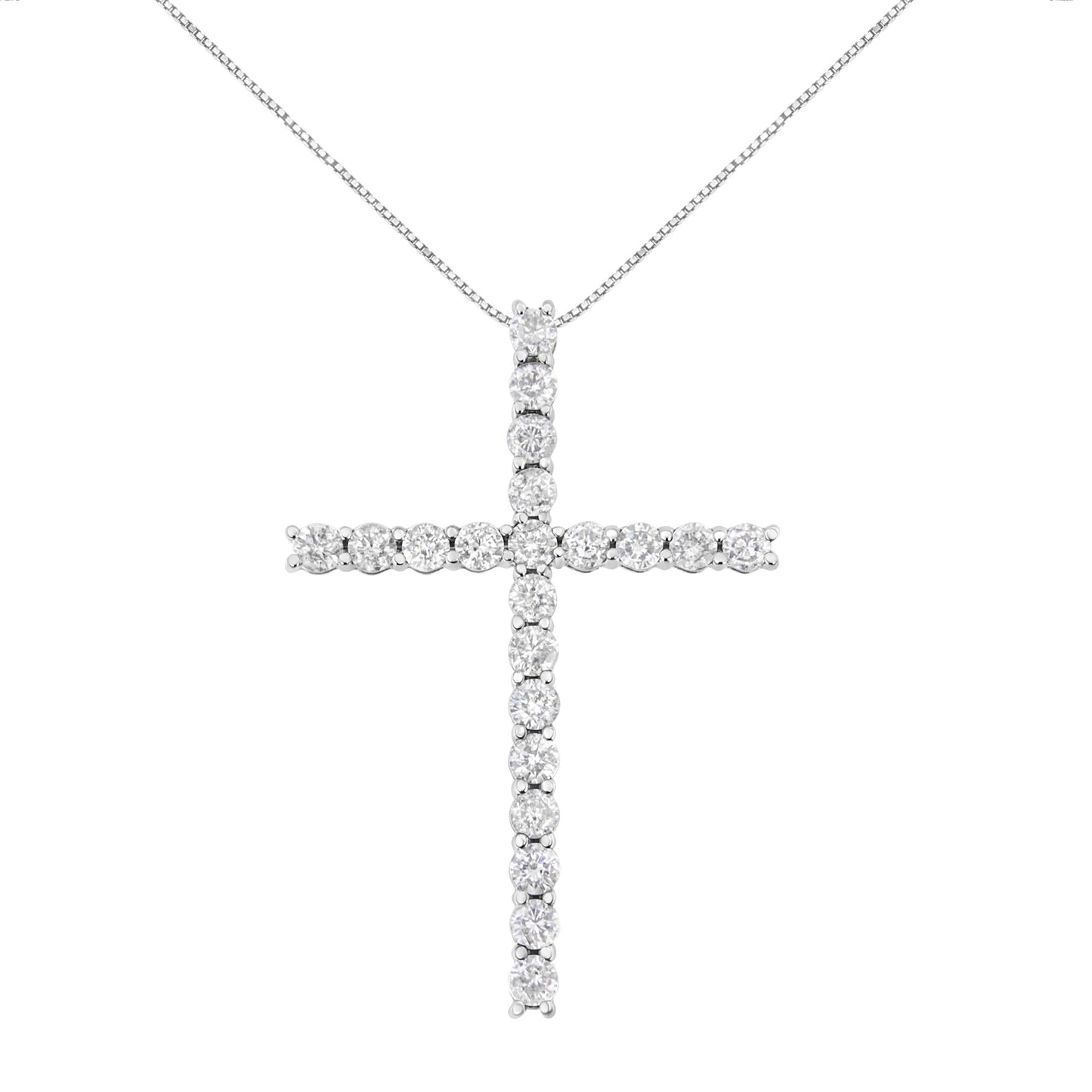 .925 Sterling Silver 4.0 Cttw Diamond 2-1/4" Cross Pendant with Box Chain Necklace (I-J Color, I1-I2 Clarity) - 18" - Bijoux-NYC Direct