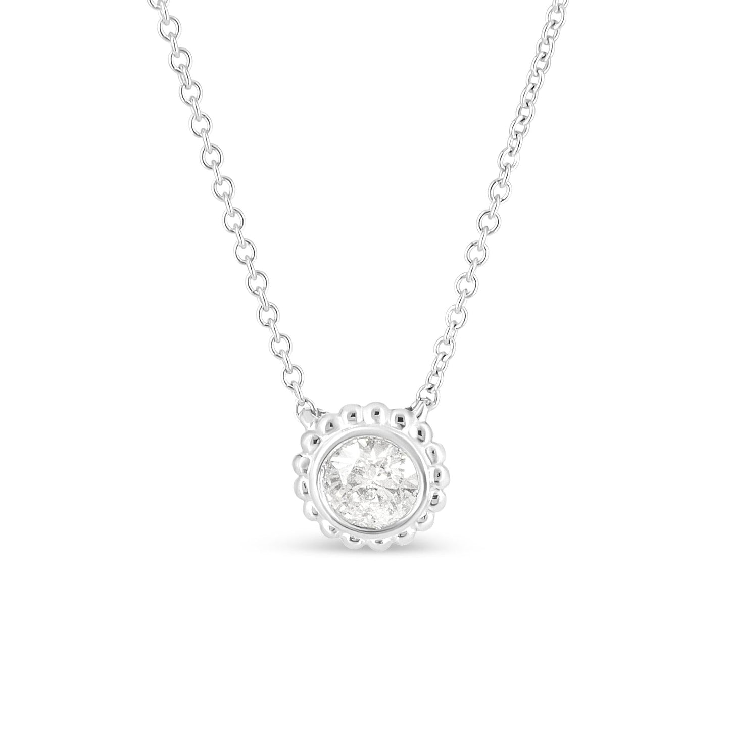 10K White Gold 1/2 Cttw Bezel Set Round Diamond Sunflower Finish 18" Pendant Necklace (I-J Color, I1-I2 Clarity) - Bijoux-NYC Direct