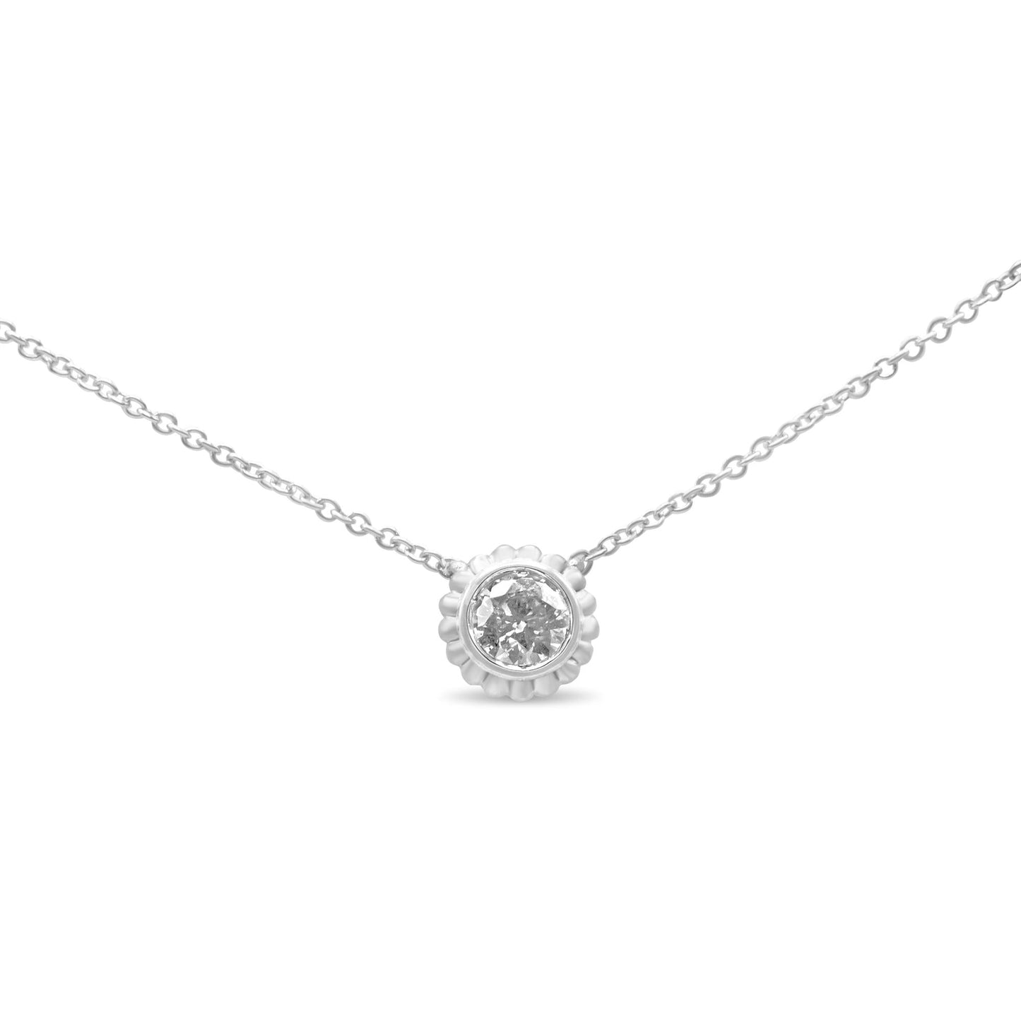 10K White Gold 1/4 Cttw Bezel-Set Round Diamond Solitaire Floral Pendant 18" Necklace (I-J Color, SI2-I1 Clarity) - Bijoux-NYC Direct