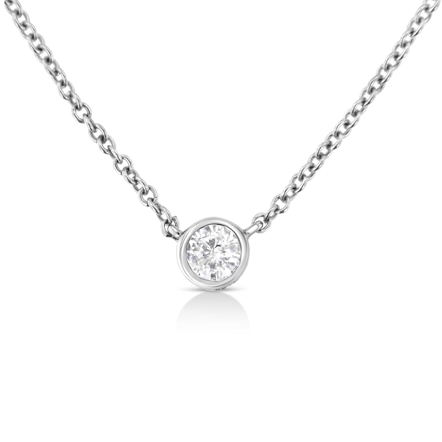 10K Gold 0.10 Carat Diamond Classic Bezel-Set Solitaire Pendant Necklace with 16"-18" Adjustable Chain (H-I Color, SI2-I1 Clarity) - Bijoux-NYC Direct