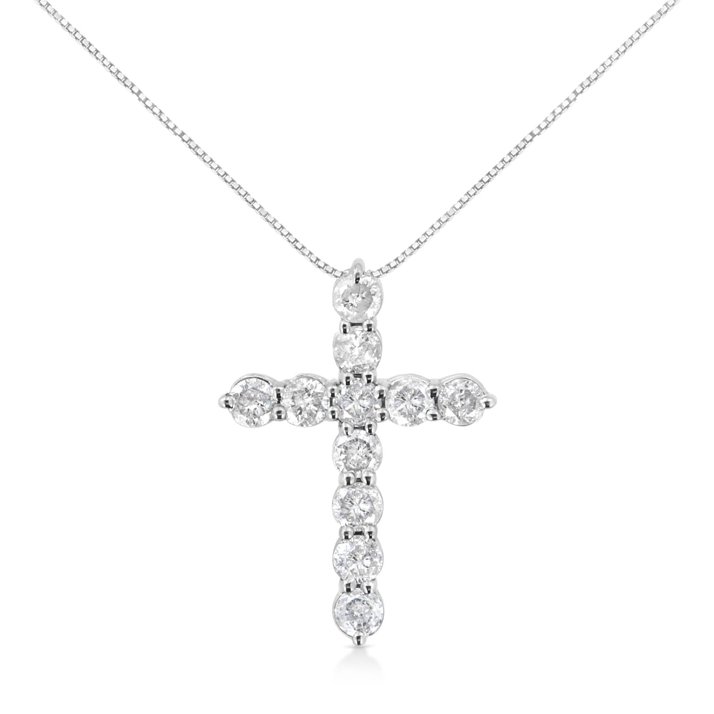 .925 Sterling Silver 1.0 Cttw Prong Set Round-Cut Diamond Cross 18" Pendant Necklace (I-J Color, I2-I3 Clarity) - Bijoux-NYC Direct