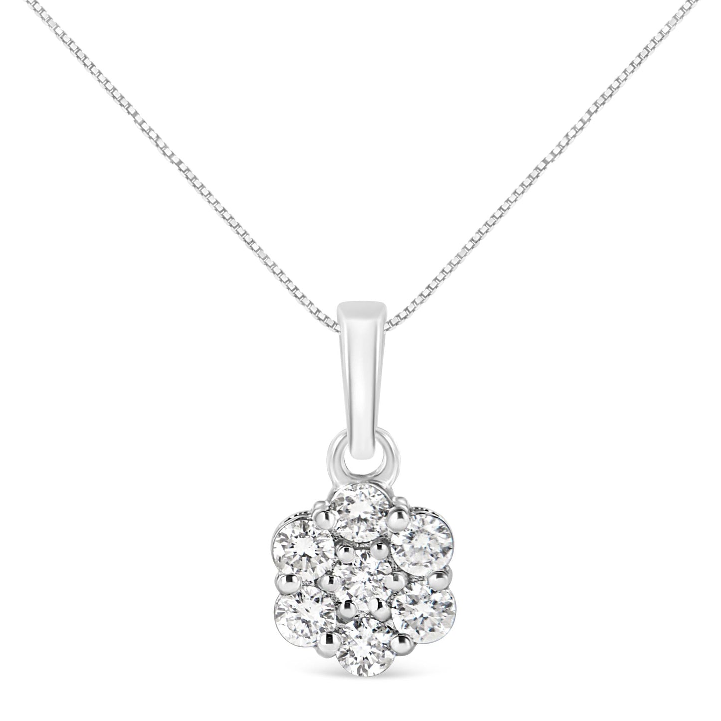 .925 Sterling Silver 1/2 Cttw Lab Grown Diamond 7 Stone Floral Cluster 18" Pendant Necklace (F-G Color, SI1-SI2 Clarity) - Bijoux-NYC Direct