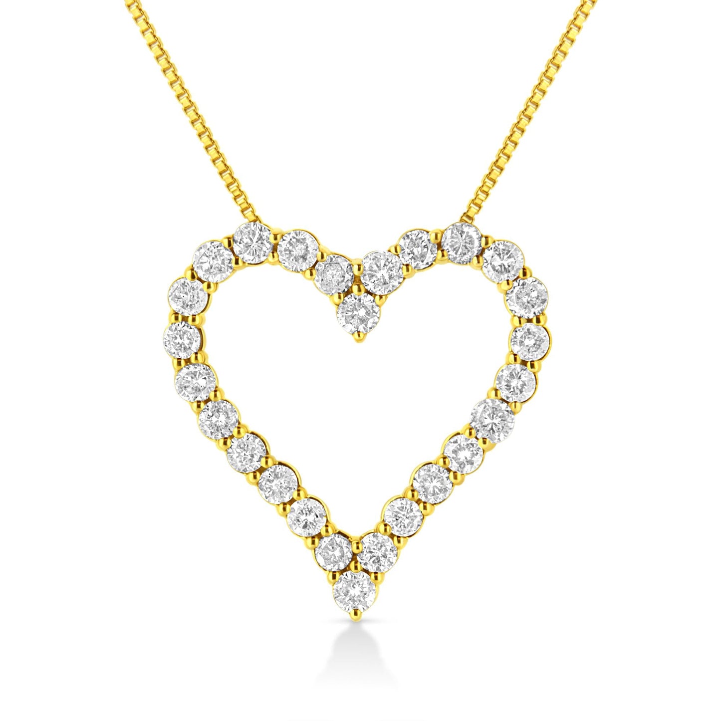 14K Yellow Gold Plated .925 Sterling Silver 2.00 Cttw Shared Prong-Set Round Brilliant-Cut Diamond Open Heart 18" Pendant Necklace (K-L Color, I2-I3 Clarity) - Bijoux-NYC Direct