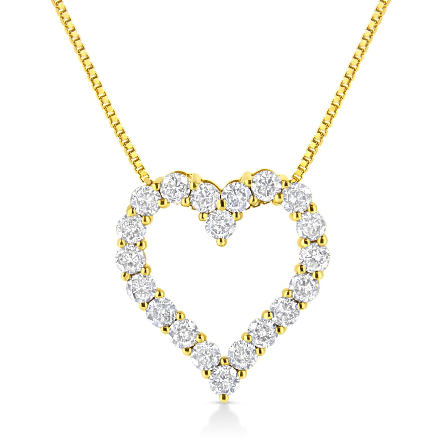 14K Yellow Gold Plated .925 Sterling Silver 2.0 Cttw Round Cut Diamond Classic Open Heart 18" Pendant Necklace (K-L Color, I2-I3 Clarity) - Bijoux-NYC Direct