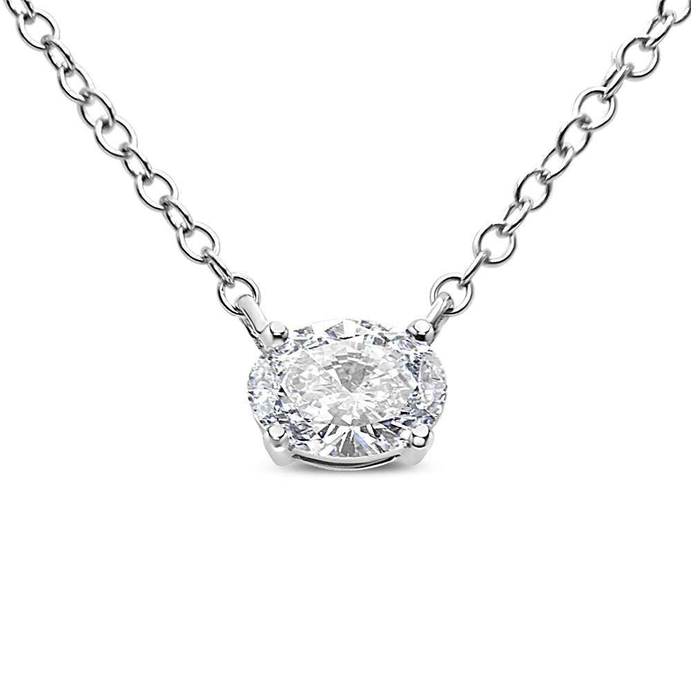 14K White Gold 1/2 Cttw Lab Grown Oval Shape Solitaire Diamond East West 18" Pendant Necklace (E-F Color, VS1-VS2 Clarity) - Bijoux-NYC Direct