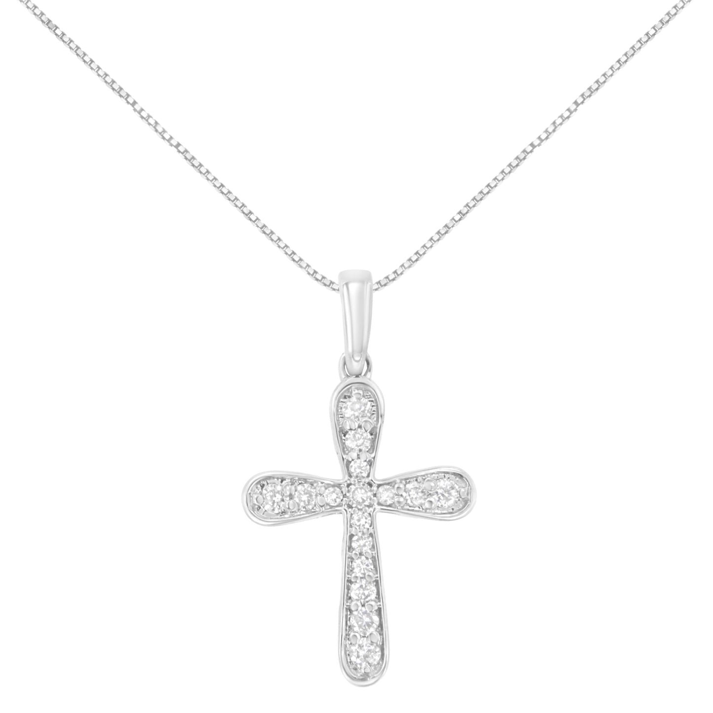 .925 Sterling Silver 1/4 Cttw Diamond Inlaid Cross 18" Pendant Necklace (I-J Color, I1-I2 Clarity) - Bijoux-NYC Direct