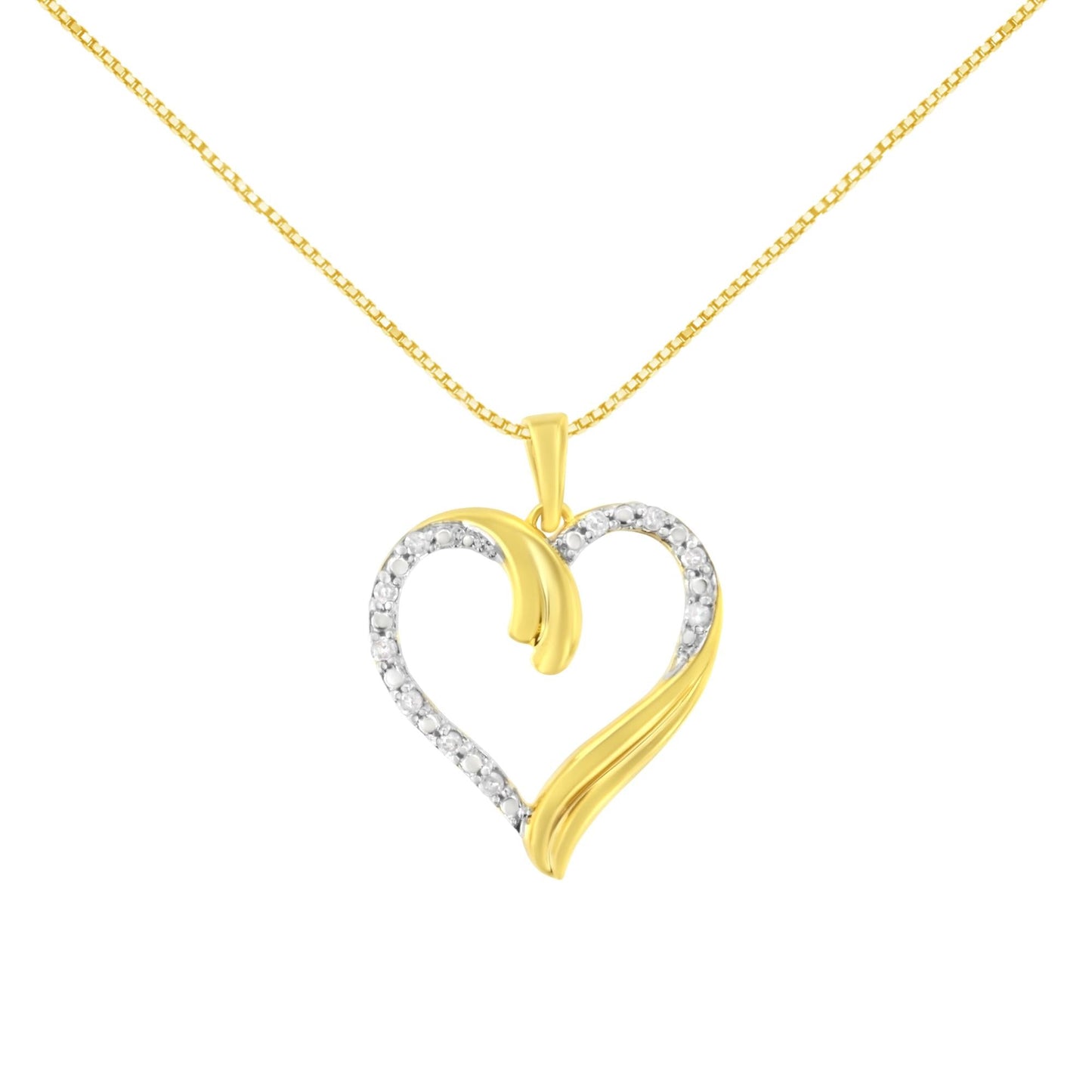 10K Yellow Gold Plated .925 Sterling Silver 1/10 cttw Diamond Open Heart 18" Pendent Necklace (J-K Color, I3 Clarity) - Bijoux-NYC Direct