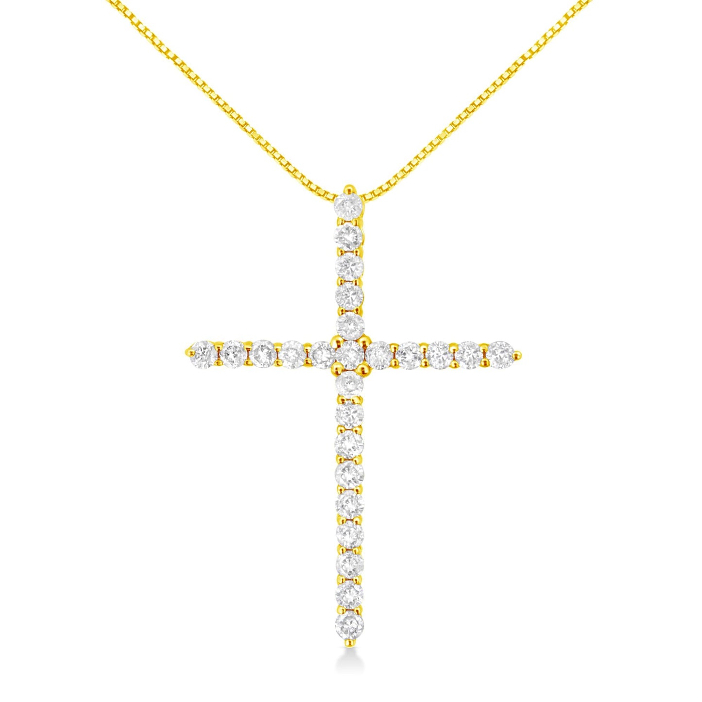 10K Yellow Gold Plated .925 Sterling Silver 2.0 Cttw Round Cut Diamond Cross Pendant Necklace (J-K Color, I1-I2 Clarity) 18" - Bijoux-NYC Direct