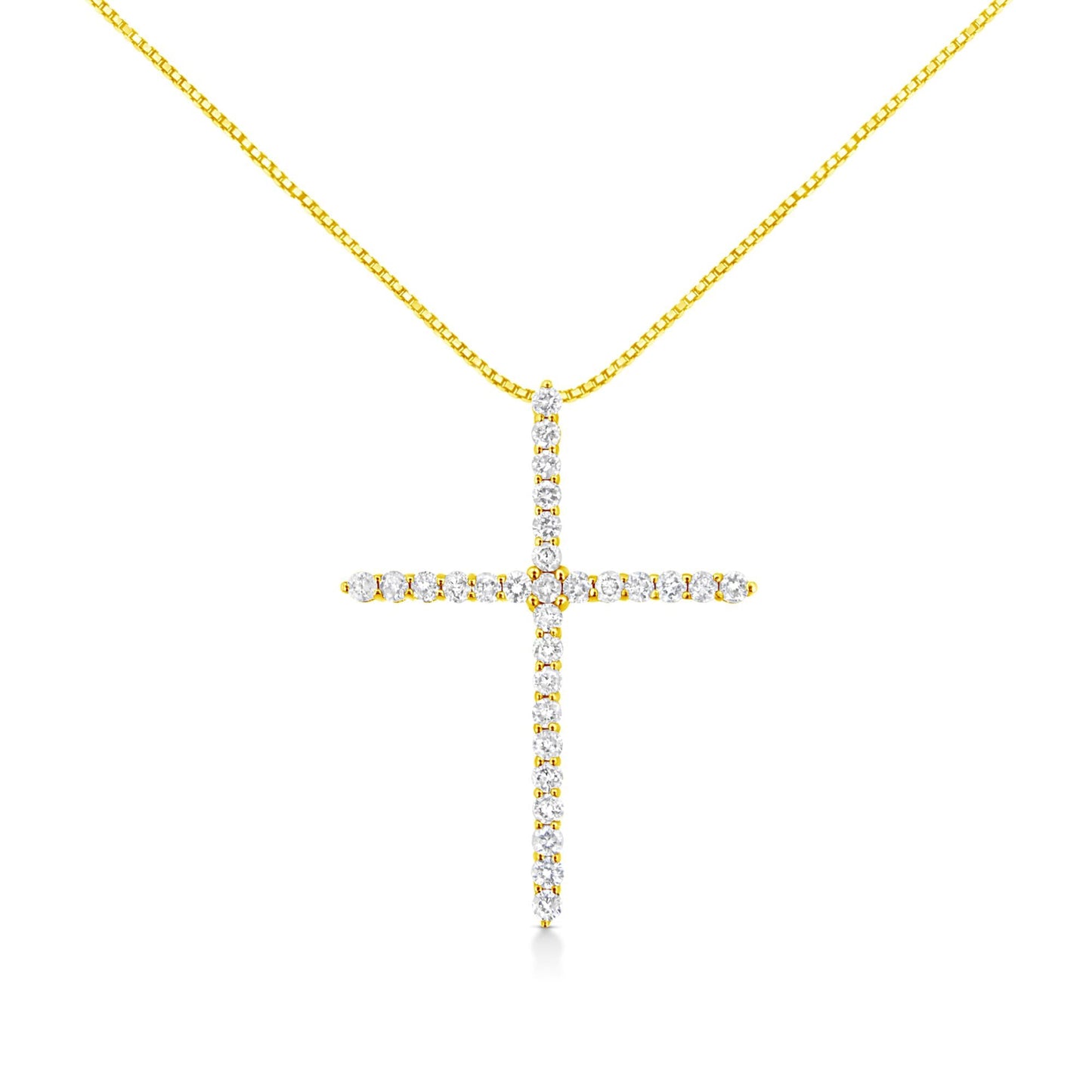 10K Yellow Gold Plated .925 Sterling Silver 3.0 Cttw Prong-Set Round Brilliant Cut Diamond Cross 18" Pendant Necklace (J-K Color, I1-I2 Clarity) - Bijoux-NYC Direct