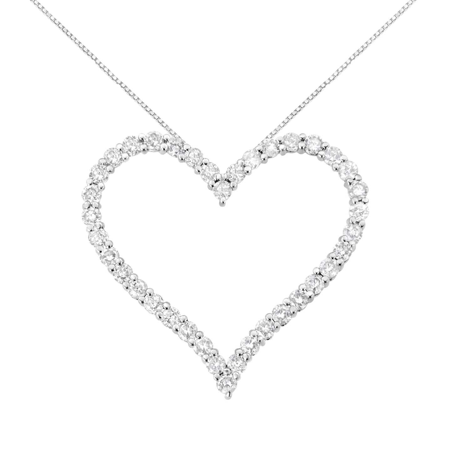 .925 Sterling Silver 3.0 cttw Round-Cut Diamond Open Heart Pendant Necklace (I-J Color, I2-I3 Clarity) - 18" - Bijoux-NYC Direct