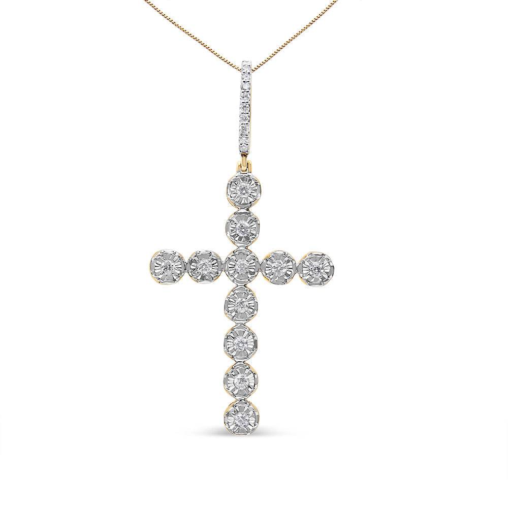 10K Yellow Gold 5/8 Cttw Miracle Set Round Diamond Circle Link Cross Pendant Necklace for Men (H-I Color, SI1-SI2 Clarity) - NO CHAIN INCLUDED - Bijoux-NYC Direct