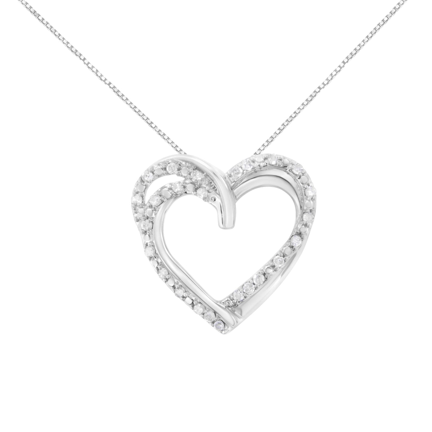 .925 Sterling Silver 1/4 cttw Prong Set Round-Cut Diamond Woven Double Heart 18" Pendant Necklace (I-J Color, I2-I3 Clarity) - Bijoux-NYC Direct